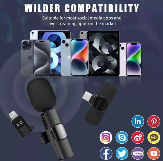 Беспроводной петличный микрофон для iPhone Lavalier Mini Wireless Mic для записи видео и звука - изображение 7