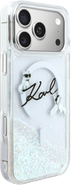 Etui Karl Lagerfeld Liquid Glitter Karl Script Logo MagSafe do Apple iPhone 17 Pro Transparent (3666339608293) - obraz 4