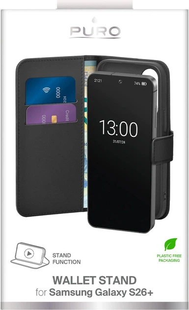 Etui z klapką Puro Eco-Leather Case with Wallet do Samsung Galaxy S26 Plus Black (PUSGS26PBOOKC8BLK) - obraz 2