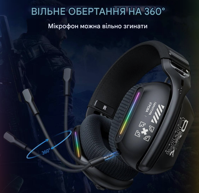 Бездротові ігрові навушники onikuma gt808 Tri-Mode з мікрофоном Bluetooth 5.3, 2.4 GHz, 3.5 мм, чорні - Фото 3 Бездротові ігрові навушники onikuma gt808 Tri-Mode з мікрофоном Bluetooth 5.3, 2.4 GHz, 3.5 мм, чорні - изображение 3