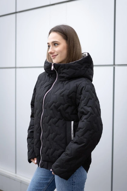 Демісезонна куртка Mila Nova К-315 50 чорний+молоко - Фото 3 Демісезонна куртка Mila Nova К-315 50 чорний+молоко - изображение 3