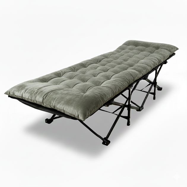 Раскладушка для туризма 190 х 70 х 35 см LEOBRO LB-CC-L2-GRY с толстым бархатным матрасом, нагрузкой до 150 кг, серая - Фото 2 Раскладушка для туризма 190 х 70 х 35 см LEOBRO LB-CC-L2-GRY с толстым бархатным матрасом, нагрузкой до 150 кг, серая - изображение 2