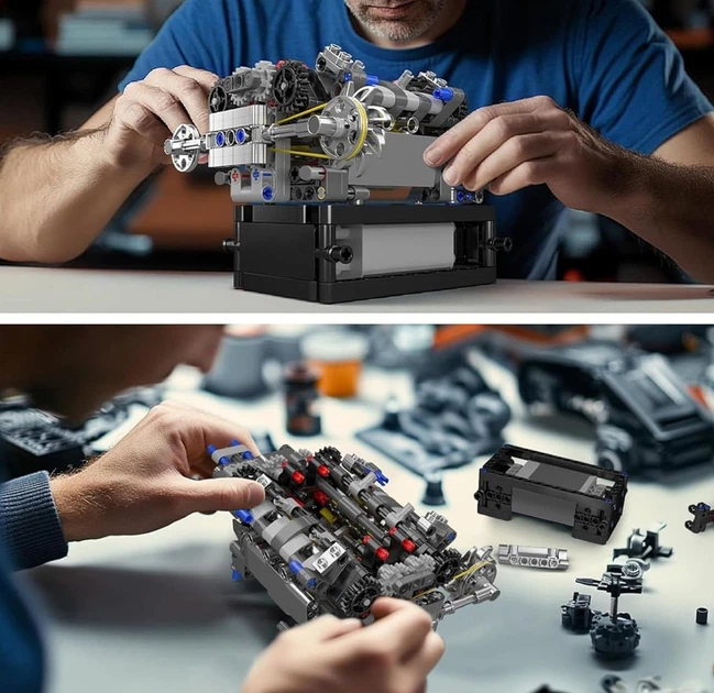Конструктор двигун і коробка Supercar McL V8 737 деталей Mould King Mking Engine 10206 - зображення 3