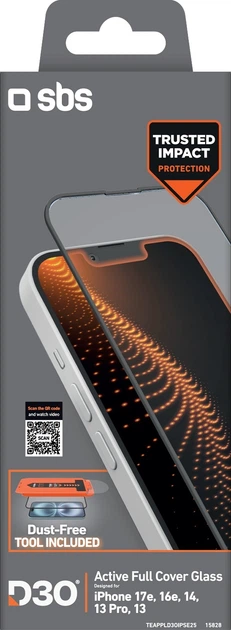 Захисне скло SBS Ultra-Strong D3O with Applicator для Apple iPhone 17e/16e/14/13 Pro/13 Black (TEAPPLD3OIPSE25) - зображення 2