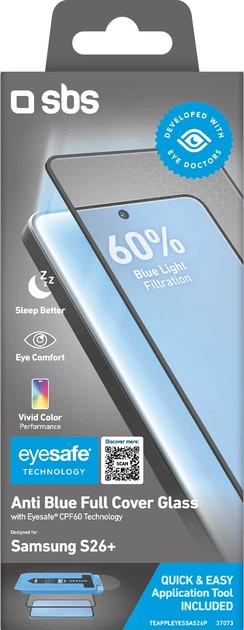 Захисне скло SBS Full Cover Anti Blue Light Glass with Eyesafe CPF60 для Samsung Galaxy S26+ (TEAPPLEYESSAS26P) - зображення 2