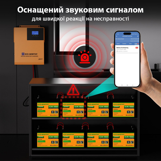 Аккумулятор универсальный Eco-Worthy LiFePO4 12V 100Ah (1280Wh) с функцией Bluetooth и встроенным BMS до 15000 жизненных циклов - изображение 6