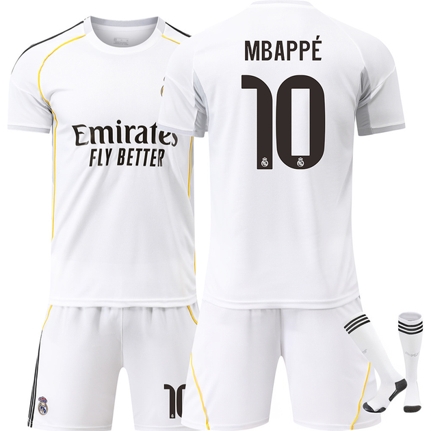 Футбольна форма Real Madrid Mbappe (Мбапе) 10 сезон 2026 з гетрами (розмір 34-38) розмір 26 зріст 140-145 см біла - Фото 1 Футбольна форма Real Madrid Mbappe (Мбапе) 10 сезон 2026 з гетрами (розмір 34-38) розмір 26 зріст 140-145 см біла - зображення 1