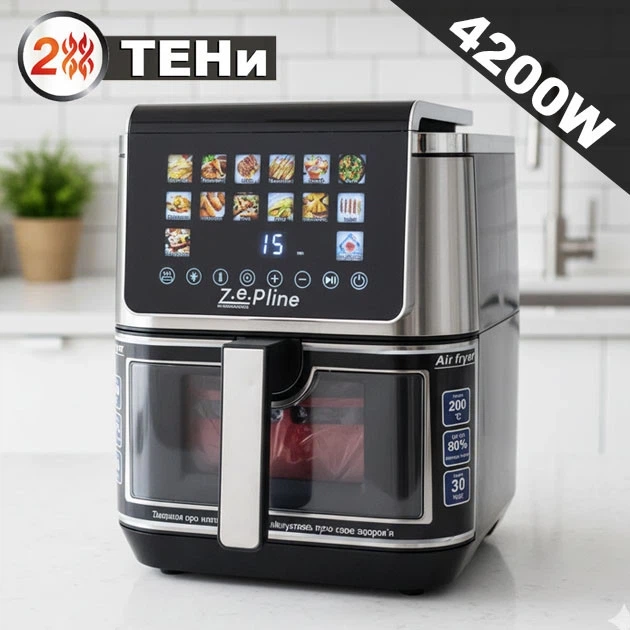 Аерофритюрниця 13 л з двома тенами 4200 Вт Zepline ZP-00340 на 14 програм з силіконовою формою - Фото 2 Аерофритюрниця 13 л з двома тенами 4200 Вт Zepline ZP-00340 на 14 програм з силіконовою формою - зображення 2
