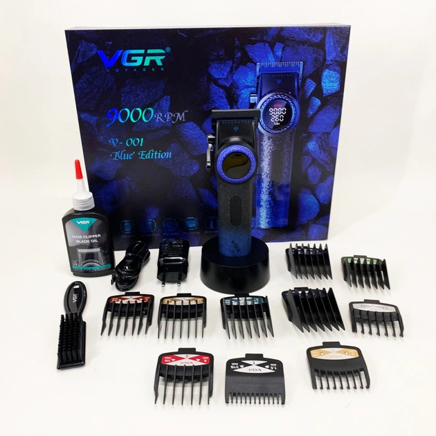 Професійна машинка для стрижки волосся VGR V-001 BLUE з дисплеєм 9000 об/хв та 10 насадками 1,5-24 мм - Фото 18 Професійна машинка для стрижки волосся VGR V-001 BLUE з дисплеєм 9000 об/хв та 10 насадками 1,5-24 мм - зображення 18