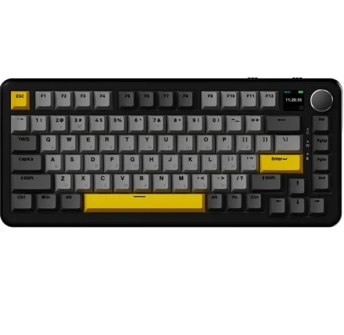 Клавіатура бездротова Ajazz AK820 MAX Plus, Black/Gray/Yellow, Bluetooth / USB 2.4GHz / Type-C, механічна (перемикачі Daydream), 81 кнопка, RGB підсвічування, 0.85' TFT екран, колесо прокурутки, радіус дії до 10 м, кабель 1.6 м - зображення 2