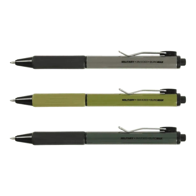 Ручка кулькова автоматична Buromax Military 0.7 мм синє чорнило BM.8369 - Фото 1 Ручка кулькова автоматична Buromax Military 0.7 мм синє чорнило BM.8369 - изображение 1