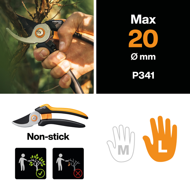 Секатор Fiskars Solid P341 Bypass до 20 мм (1057164) - Фото 2 Секатор Fiskars Solid P341 Bypass до 20 мм (1057164) - изображение 2