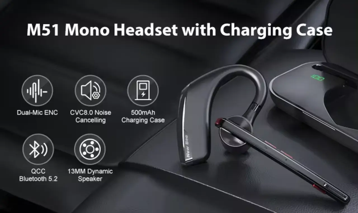 Беспроводная Bluetooth-гарнитура New Bee M51 с зарядным чехлом – черная, высококачественный звук и комфорт - изображение 2
