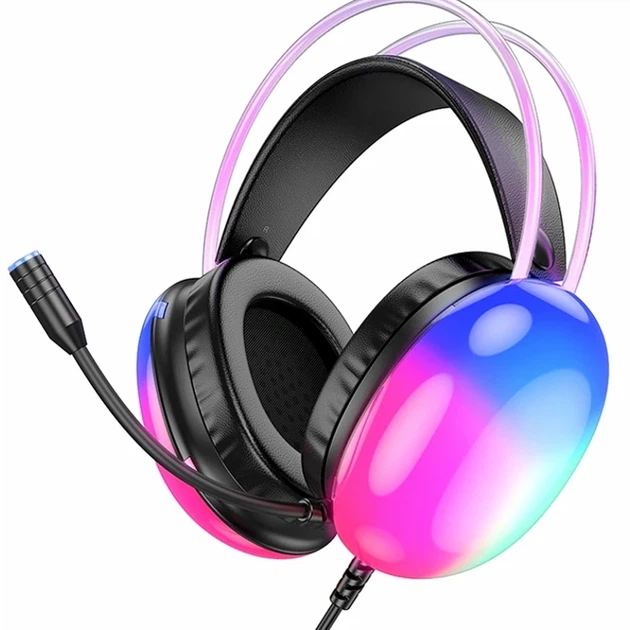 Игровые наушники Hoco W109 Rich 50мм USB 3.5mm черный для геймеров с RGB подсветкой и микрофоном - Фото 1 Игровые наушники Hoco W109 Rich 50мм USB 3.5mm черный для геймеров с RGB подсветкой и микрофоном - зображення 1