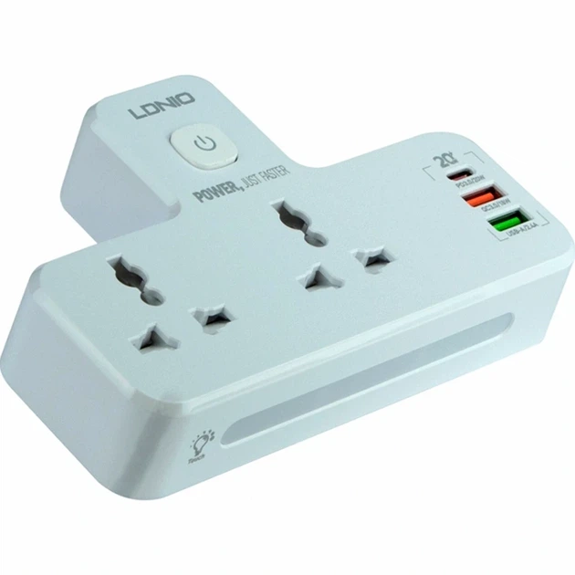 Мережевий перехідник із нічником 20Вт 2USB 1Type-C 2 розетки 100-250V білий LDNIO SC2311 - Фото 1 Мережевий перехідник із нічником 20Вт 2USB 1Type-C 2 розетки 100-250V білий LDNIO SC2311 - зображення 1