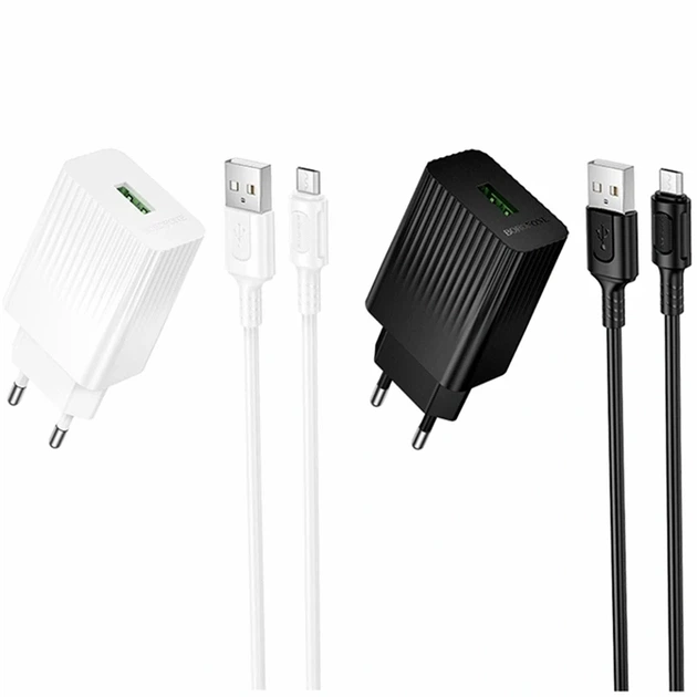 Сетевое зарядное устройство 18W USB QC3.0 100-240V Micro-USB Borofone BAS72A белый - Фото 2 Сетевое зарядное устройство 18W USB QC3.0 100-240V Micro-USB Borofone BAS72A белый - изображение 2