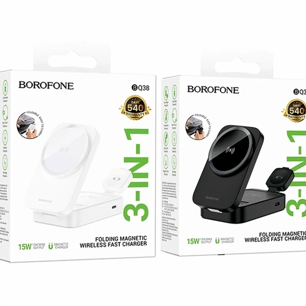 Бездротовий зарядний пристрій 15W Type-C ABS пластик для iWatch та смартфонів Borofone BQ38 білий - зображення 2
