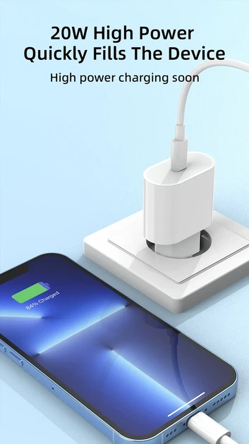 Сетевое зарядное устройство Apple PD 20W Type-C адаптер с кабелем Type-C to Lightning белый для iPhone 14 Pro Max - изображение 8