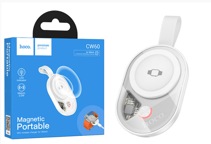 Бездротовий зарядний пристрій Hoco CW60 2.5W 50x34x9мм USB Type-C білий для Apple Watch - зображення 6