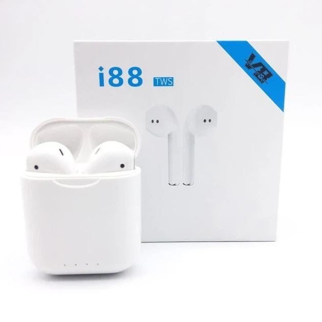 Bluetooth стерео гарнітура i88 TWS біла з мікрофоном 5 годин роботи 5.0 USB micro-usb пластик soft touch - зображення 6