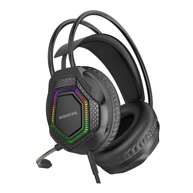 Игровые наушники Borofone BO105 Thunder 50мм USB AUX черные с RGB подсветкой для компьютера - изображение 5