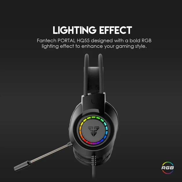 Ігрові навушники Fantech HQ55 Portal 50мм USB 3.5мм чорний з RGB підсвічуванням для геймерів - зображення 7