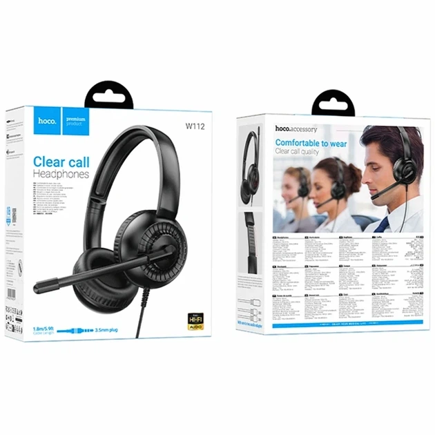 Игровые наушники Hoco W112 Pure черный 40мм диаметр микрофон 3.5mm AUX полноразмерные из ABS пластика - зображення 2