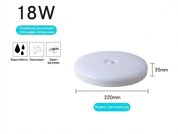 LED світильник з радарним датчиком руху Radar Motion Sensor 18W, автоматичне розумне освітлення - изображение 6