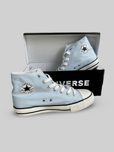 Женские кеды высокие с вышивкой Converse светло-синий 40 - изображение 4