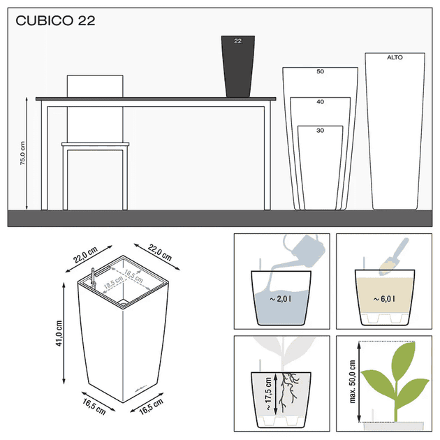 Вазон Lechuza Cubico Premium 22 Черный 18469 - Фото 4 Вазон Lechuza Cubico Premium 22 Черный 18469 - изображение 4