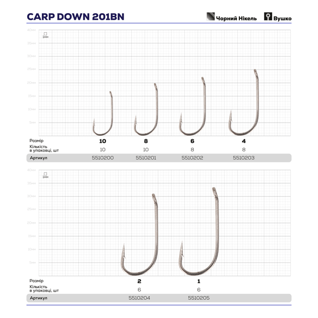 Крючок ZEOX Carp Down 201BN №10(10шт) - Фото 2 Крючок ZEOX Carp Down 201BN №10(10шт) - изображение 2