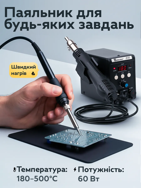 Паяльная станция 2 в 1 Sumsour 8586 (паяльник + термофен) 3 насадки - изображение 4