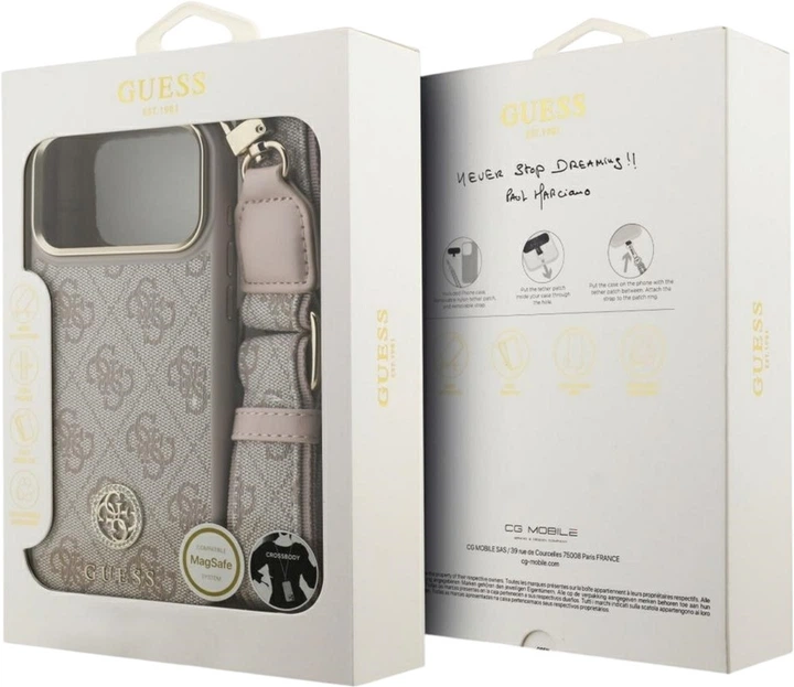 Etui Guess 4G Strass Logo & Big Strap Metal Buttons MagSafe do Apple iPhone 17 Pro Max Pink (GUHMP17XP4G4DCSP) - obraz 9