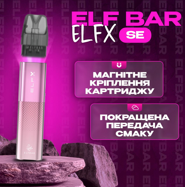 Многоразовая Pod-система Elf Bar 1000 мАч ELFX Эльф Бар 30 Вт алюминиевый сплав 3 мл Pink розовый - изображение 6