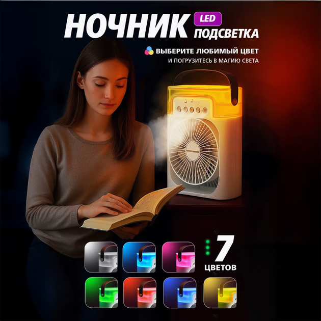 Портативний міні кондиціонер Air Cooler Fan USB 5в1 вентилятор зволожувач повітря і компактна аромалампа та LED підсвічування Білий - зображення 5