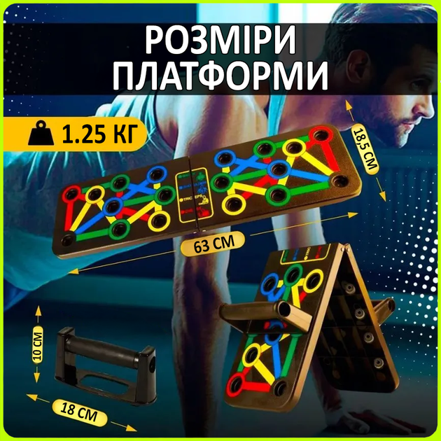 Универсальная доска для отжиманий от пола Тренировочная платформа упражнений Push Power Напольный тренажер - Фото 7 Универсальная доска для отжиманий от пола Тренировочная платформа упражнений Push Power Напольный тренажер - изображение 7