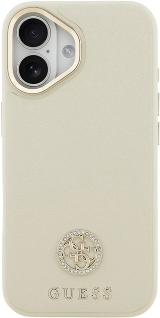 Etui Guess Grained Strass Logo MagSafe do Apple iPhone 17 Beige (GUHMP17SPGCRMDEE) - obraz 3