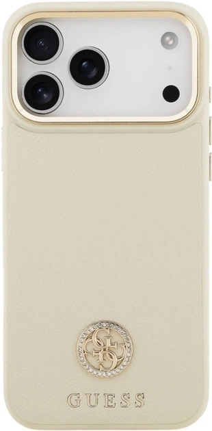 Etui Guess Grained Strass Logo MagSafe do Apple iPhone 17 Pro Max Beige (GUHMP17XPGCRMDEE) - obraz 3