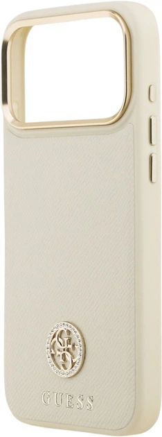 Etui Guess Grained Strass Logo MagSafe do Apple iPhone 17 Pro Max Beige (GUHMP17XPGCRMDEE) - obraz 6
