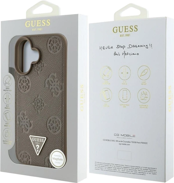 Чохол Guess Grained Hot Stamp Peony Triangle Logo MagSafe для Apple iPhone 16 Brown (GUHMP16SPGBTMW) - зображення 8