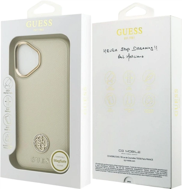 Etui Guess Grained Strass Logo MagSafe do Apple iPhone 17 Beige (GUHMP17SPGCRMDEE) - obraz 8
