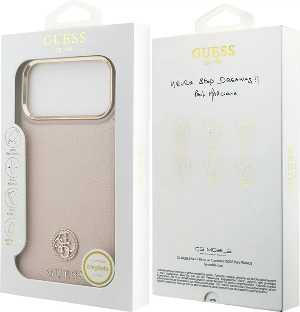 Etui Guess Grained Strass Logo MagSafe do Apple iPhone 17 Pro Max Pink (GUHMP17XPGCRMDEP) - obraz 8
