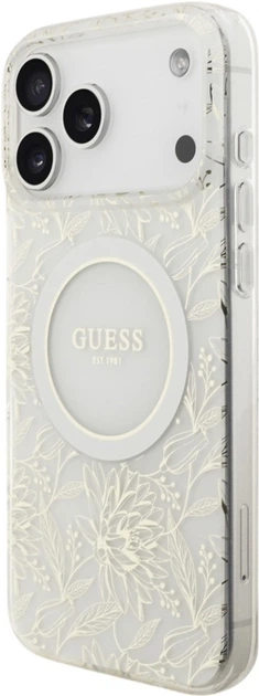 Etui Guess IML Flowers Electro Pearl Strap MagSafe do Apple iPhone 17 Pro Max White (GUHMP17XHCPOFPH) - obraz 3