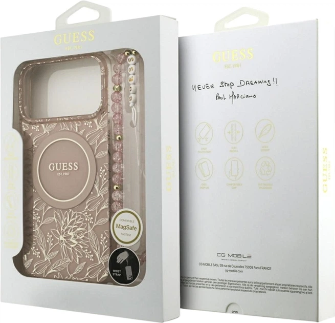 Etui Guess IML Flowers Electro Pearl Strap MagSafe do Apple iPhone 17 Pro Pink (GUHMP17LHCPOFPP) - obraz 8