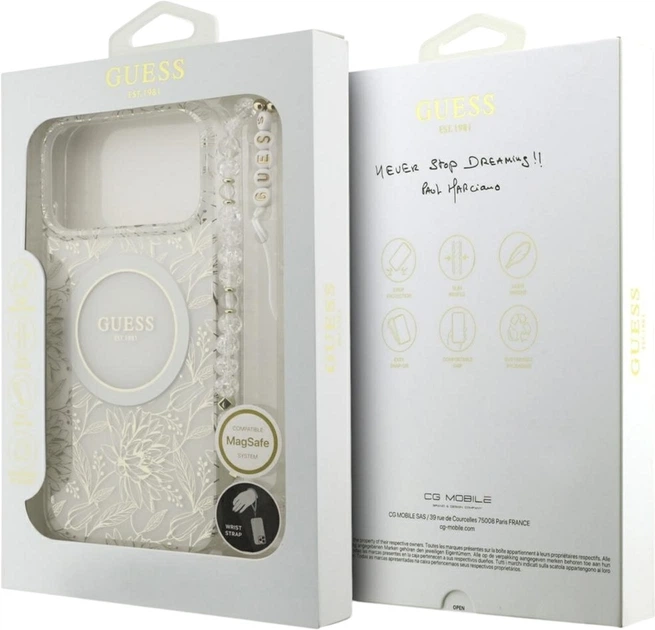 Etui Guess IML Flowers Electro Pearl Strap MagSafe do Apple iPhone 17 Pro Max White (GUHMP17XHCPOFPH) - obraz 8