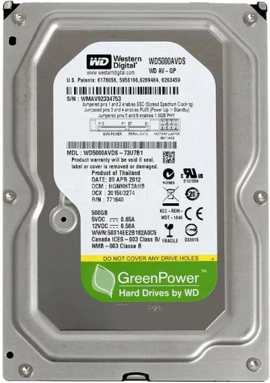 Жорсткий диск Western Digital Green 500GB 5400rpm 32MB WD5000AVDS 3.5" SATAII (б/в) - Фото 1 Жорсткий диск Western Digital Green 500GB 5400rpm 32MB WD5000AVDS 3.5" SATAII (б/в) - изображение 1