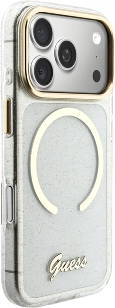 Etui Guess IML Glitters Script Strap MagSafe do Apple iPhone 17 Pro Max Transparent (GUHMP17X5HTGSMSH) - obraz 3