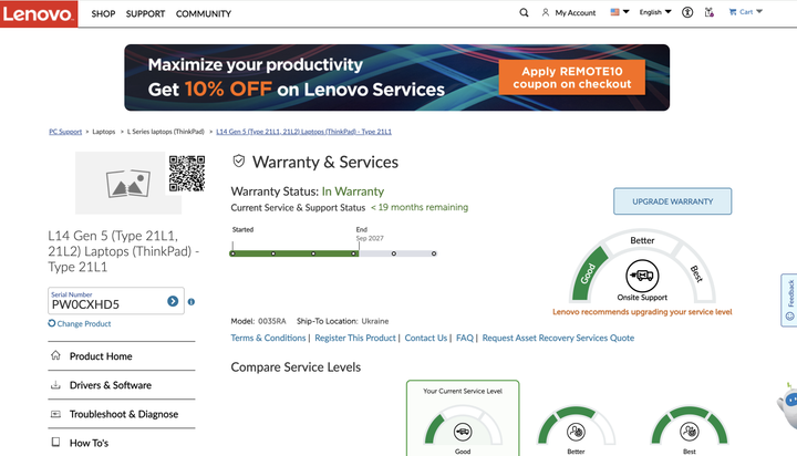 Ноутбук Lenovo ThinkPad L14 Gen5 21L10035RA/Ultra7 155 4.80 GHz, 12 ядер/32GB DDR5-5600/1TB гарантия 19 месяцев - Б/У - изображение 8