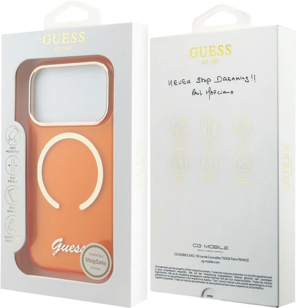 Etui Guess IML Script Metal MagSafe do Apple iPhone 17 Pro Orange (GUHMP17L5HTCSMSO) - obraz 8