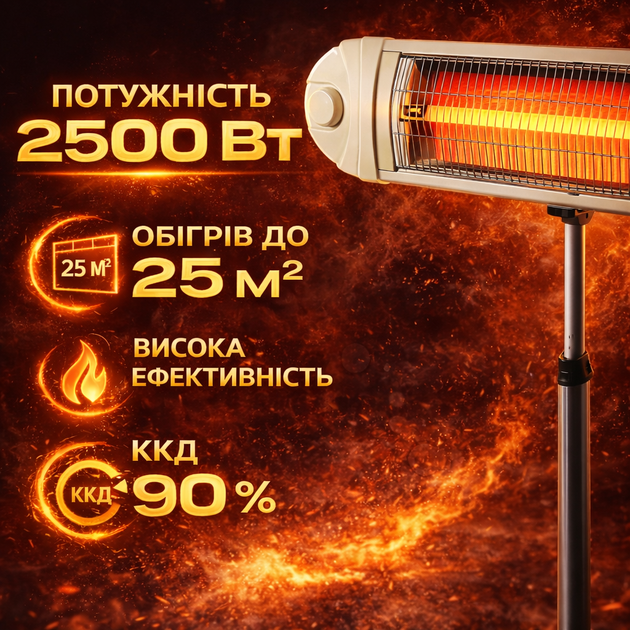 Инфракрасный электрический обогреватель AWOX Ecotec 2500 Вт с ножкой/треногой, напольный обогреватель IR heater на 25 м², кварцевый инфракрасный обогреватель с механическим регулированием мощности для дома, офиса и террасы, тепловой обогреватель 2.5 kW - Фото 2 Инфракрасный электрический обогреватель AWOX Ecotec 2500 Вт с ножкой/треногой, напольный обогреватель IR heater на 25 м², кварцевый инфракрасный обогреватель с механическим регулированием мощности для дома, офиса и террасы, тепловой обогреватель 2.5 kW - изображение 2